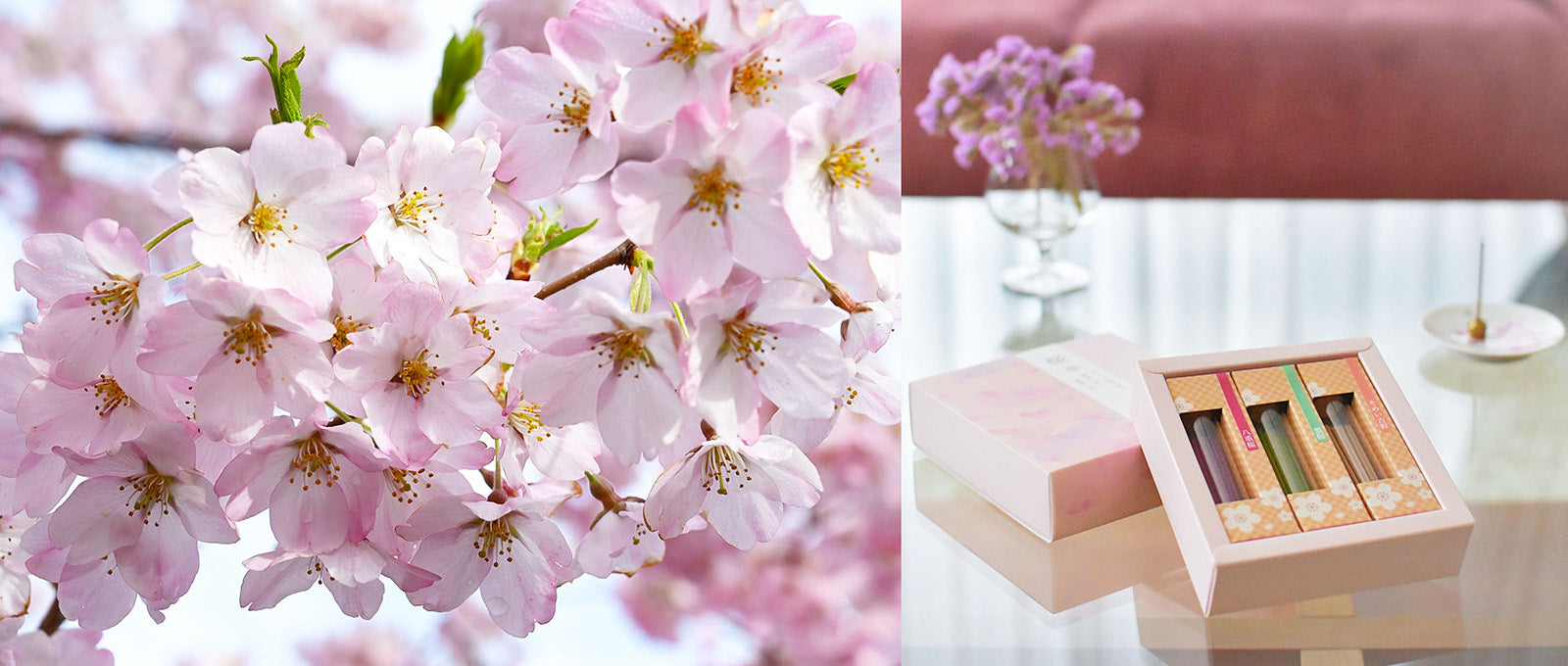 雪化粧の梅の花と静かな空間で焚かれた白檀