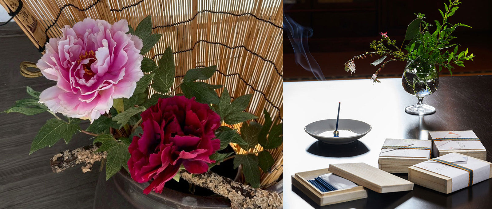 季節の花と落ち着いた空間で焚かれたお香