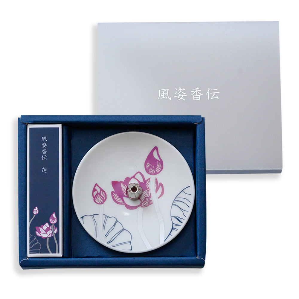 風姿香伝　お香と香皿セット　蓮(正面)